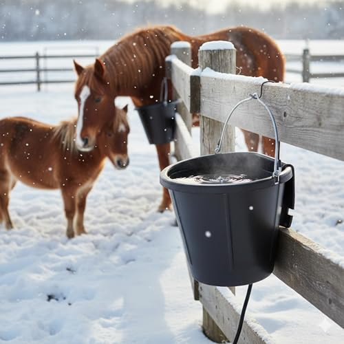 Farm Innovators FB-15R Heated Flat-Back Rubber Bucket, Hanging Water Bucket with Built-in Thermostat and 90W Cord, 18 Quarts | Thermostatically controlled to operate only when necessary, resists cold weather cracking down to -35°F, anti-chew cord - color: