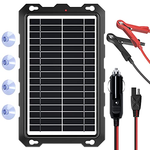SUNAPEX 10W 12V Solar Car Battery Trickle Charger & Maintainer | Waterproof Portable Solar Panel Kit | Prevents Overcharging with Smart Controller | Fits 12V Batteries for Boats, RVs & More - size: 10W