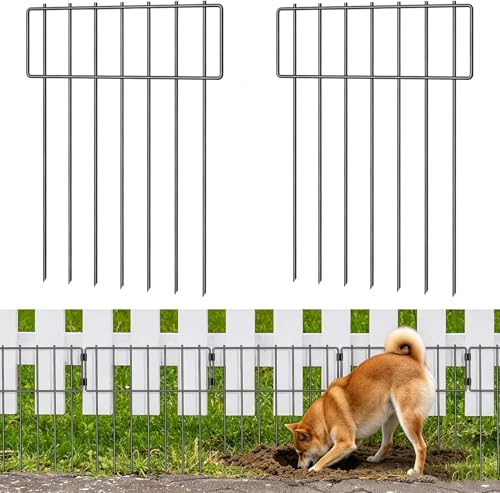 10 Pack Animal Barrier Fence No Dig,Metal Garden Fence Panels for Dog,Black | 17 In(H) X 10 Ft(L), Fence Gap Blocker, Hard and Rustproof, Easy to Install - size: 10 Pack