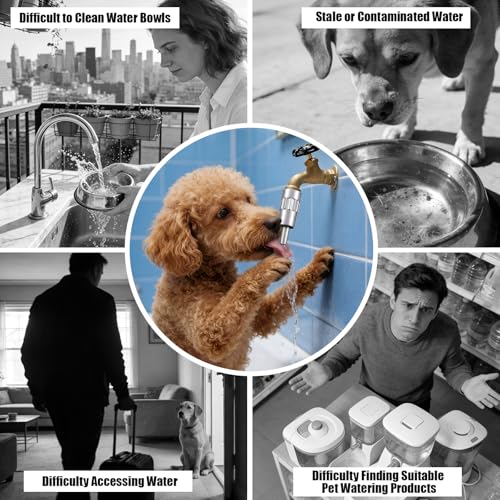 Qinyoung 1 Pack Dog Waterer Faucet, 3/4" Hose Spigot Attachment Outdoor | Lick-activated Fountain Design, Anti-leak Tape Included, For Dogs Livestock Pets, Metal Construction, Outdoor Yard Use