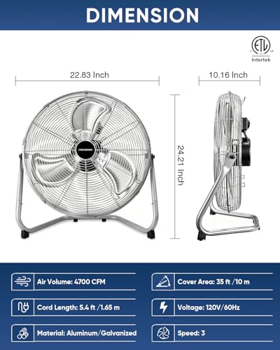 KEN BROWN 20 Inch Metal Fan, 4700 CFM High Velocity, 360° Adjustable Tilt, 3 Speeds, Heavy Duty Metal Industrial Fan for Garage, Shop, Bedroom, Workshop - size: 20 Inch
