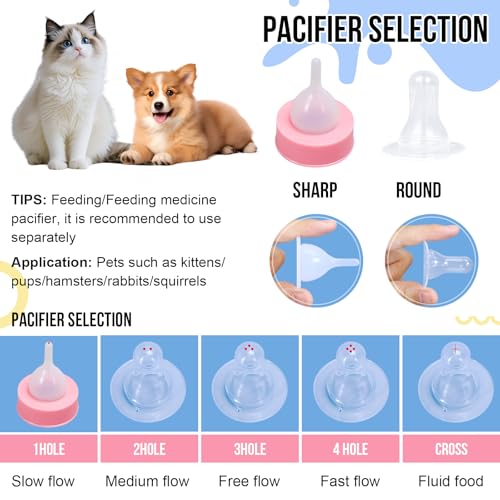 ASEVAT 3.4 oz 3Pack Pet Feeding Bottle, Anti-Choking Puppy Feeder Design,with 3pcs Replaceable and Reusable Silicone Nipples for Feeding Puppies, Kittens, Small Animals - color: Pink