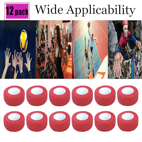 12 Pack Self Adhesive Wrap Bandage - Vet Wrap for Pets, Stretch Self-Adherent Cohesive Tape Breathable Athletic Tape Rolls (1 Inches x 5 Yards Each, Red) - color: Red