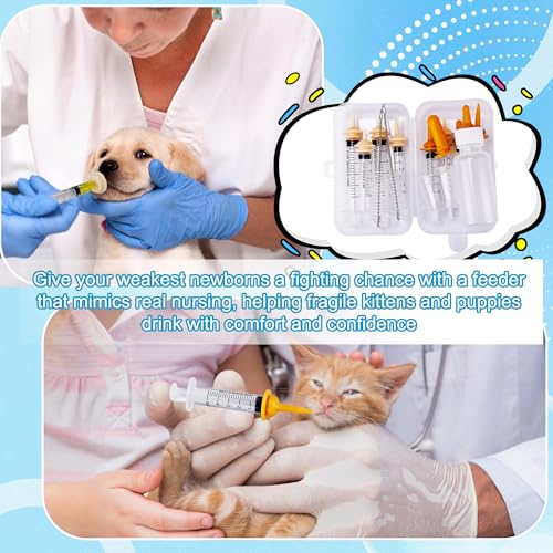 23 Pcs Pet Nursing Kit 50 ml Nursing Bottle Syringe Set with Nursing Nipples Measuring Cup and Cleaning Brush BPA-Free Nursing Supplies for Newborn Puppies Kittens