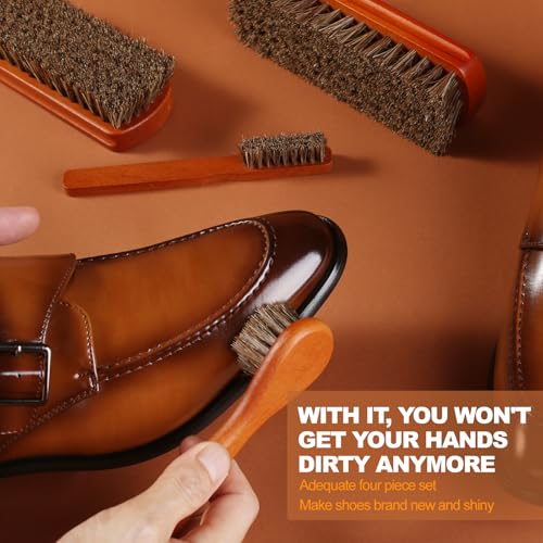 4 Pcs Shoe Brush, Boot Brush, Horse Hair Brush for Leather, Shoe Polish Brush, Professional Leather Shoe Care Brushes, Horsehair Shoe Shine Brush Cleaning Brush Care Clean Dauber Applicators