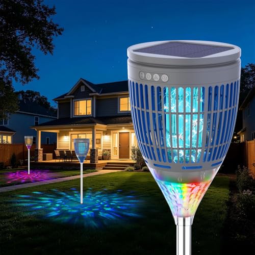Rossetta Solar Bug Zapper Outdoor, Fly Zapper with Flame & Projector Light | 4200V Shock Grid, Solar & USB Charging, IPX5 Waterproof, Auto Mode, Cordless Electric Mosquito Killer for Patio, Garden - color: Gray
