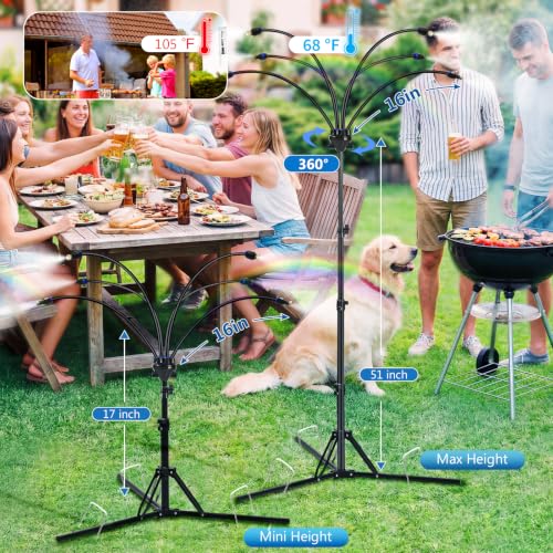 6-Adjustable Nozzle Standing Misters for Outside Patio - Easy to Install & Maintain, Customize Mist, Durable & Long-Lasting for Backyard Cooling