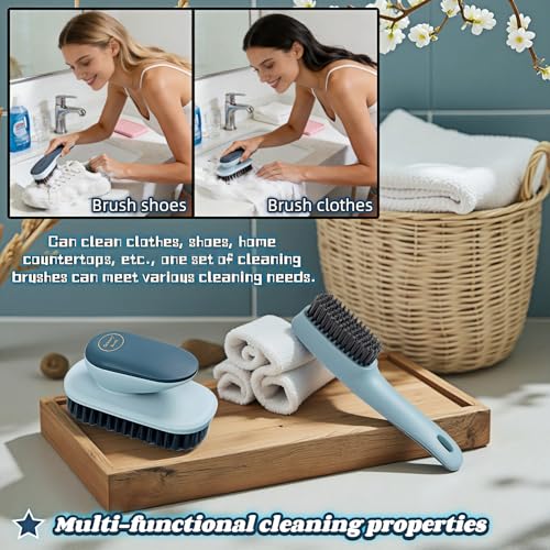 Ergonomic Shoe & Clothing Brush Set (2-Piece) - Heavy Duty Stain Remover with Non-Slip Grip, Hanging Hole for Storage | Bathroom Tile Grout Scrubber, Kitchen Cleaner, Carpet Spotter