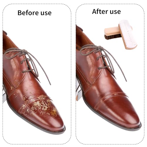 2pcs Horsehair & Rubber Shoe Brush Set, 2 Styles Boot Magic Eraser Cleaning Brush with Wood Handle Nubuck Cleaner Kit for Leather & Suede Shoes Boots