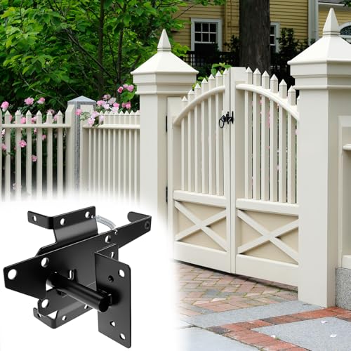 QWORK Heavy-Duty Self-Closing Gate Kit - 2 Sets, Hinges and Latch, Gate Hardware Kit, Includes 2 Latches, 4 Hinges