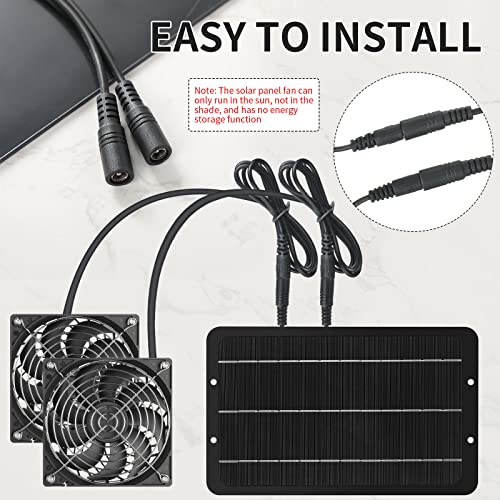Riakrum Solar Powered Fan Solar Panel Dual Fans Kit 10w 12v Exhaust Fan Outdoor Waterproof for Greenhouse Chicken Coop Pet House Sheds Window(1 Set)