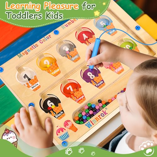 2 in 1 Magnetic Color and Number Maze, ABC Alphabet Puzzles Board Magnet Ice Cream Toys, Montessori Educational Magnet Puzzle, Preschool Learning Counting Toys for 2 3 4 5 Birthday Gifts