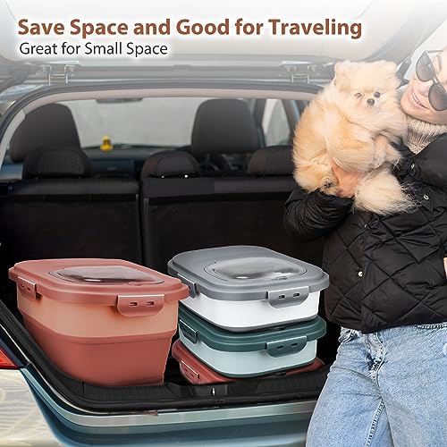 Viretec Dog Food Storage Container, 10-20Lbs Collapsible Pet Food Storage Containers with Rolling Wheel Airtight Locking Lid, Dry Food Storage Bin with Cup and Scoop,Suitable for Pet Food, Rice, Flour - color: Pink