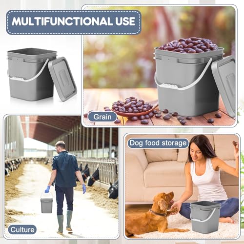 Mumufy 5 Pcs 3.5 Gallon Square Food Grade Bucket with Lid Square Bucket Pail Plastic Handles for Long Term Food Storage, Camping, Fishing, Home Organization Easy Stack and Store (Gray) - color: Gray