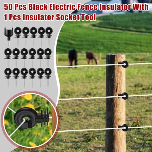 15.5J Electric Fence Charger Kit, 30 Mile 110VAC Plug-in Fence Charger with 50 Black Insulators, Socket Tool, 250 ft Aluminum Wire for Farm Fencing, Pasture Boundary Setup
