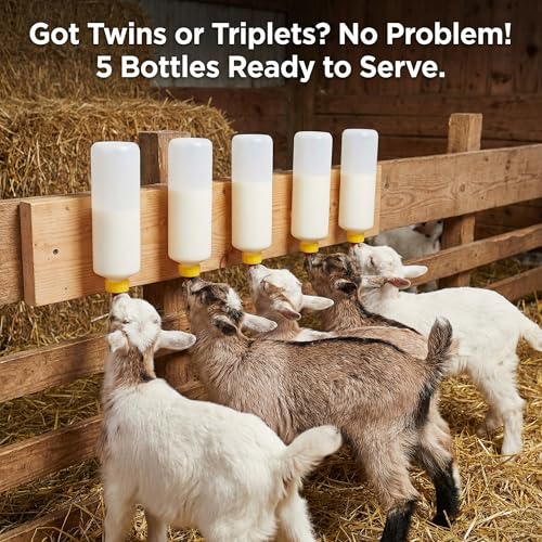 Goat Nipple and Bottles Set, 5 Sets Small Animal Milk Drink Pritchard Nipple for Goats 400 ml Lamb Nursing Bottles Feeding Bottle Kit for Feeding Sheep Goat Lamb Puppy (5 Bottles& 10 Nipples)