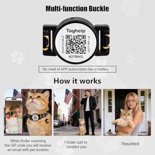 The Ultimate QR Code Pet ID Collar 4-Pack | Breakaway Adjustable Cat Collars with Secure Online Profile | Never Lose Your Cat with Cute Moon & Stars Design (Star & Moons - 4 Pack) - color: Star & Moons - 4 Pack