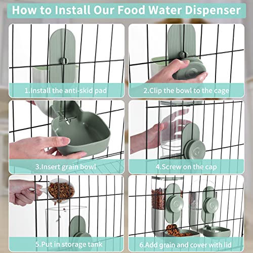Lemtrflo Rabbit Feeder, Bunny Water Bottle Dispenser, Pet Cage Food Bowl | Suitable for Rabbits, Guinea Pigs, Ferrets, Cat and Other Small Pets - color: Green