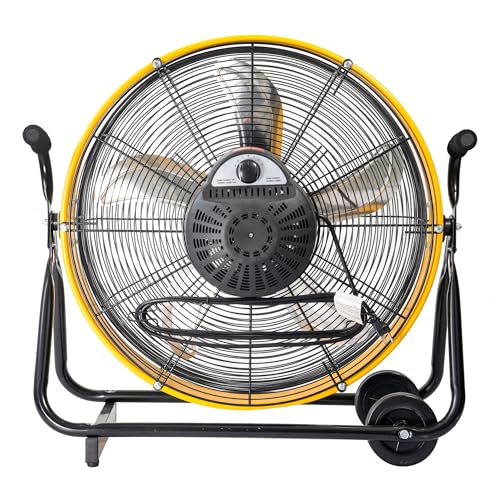 iLiving 24 Inch 3-Speed Orbital Internal Oscillating High Velocity Barrel Floor Fan for Office, Auto Shop, Garage, Workshop, Warehouse, 7800 CFM, Yellow - size: 24 In.