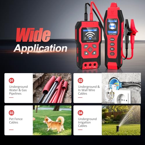 Underground Wire Locator - Upgraded Cable Locator with Digital Multimeter | Rechargeable NF-8301 Wire Tracer Breaker Finder for Dog Fence Irrigation Fuses, up to 9.84ft Depth, Sensitivity Adjustable