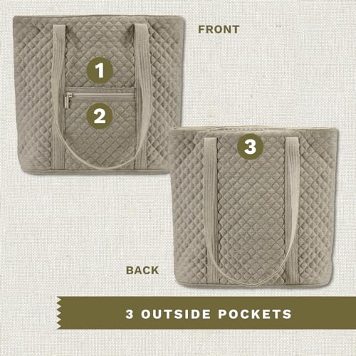 Bella Taylor Large Tote, Quilted Shoulder Bag for Women | Lightweight, 6-pocket large quilted purse, machine washable, zippered top, ultimate organization, durable construction - color: Khaki Chambray