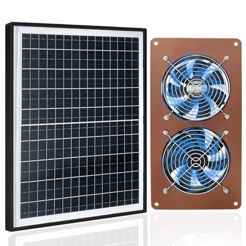 20W Solar Fan Kit for Chicken Coops, Greenhouses and Sheds | 2 Fans Included, Intake and Exhaust Airflow, 3500RPM Speed, IP67 Waterproof, 360° Adjustable Mount, 8.8ft Cable