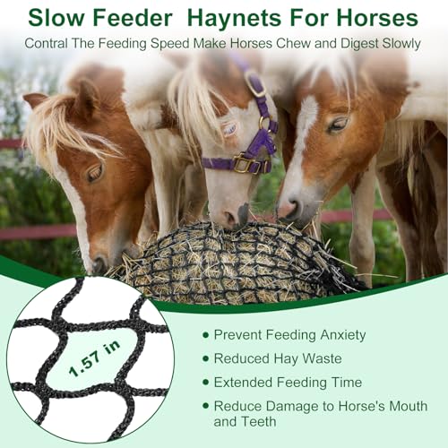 5x5ft Round Bale Hay Net for Horses, Large Thick & Durable Nylon Knotless Slow Feeder Hay Nets for HorsesGoats Healthier Feeding Solution - size: 5*5 Ft