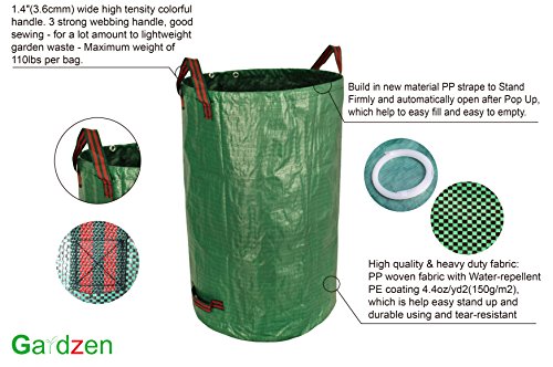 Gardzen 3 Pack 32 Gallon Garden Waste Bags Reusable Heavy Duty | Gardening Bags for Lawn and Yard Cleanup, Reusable Leaf Waste Bags for Leaves, Grass Clippings and Outdoor Debris - size: 1 Count (Pack of 3)