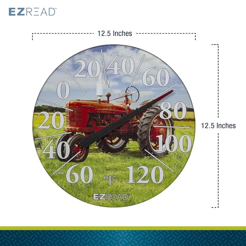 EZREAD Hanging Dial Thermometer 840-1234 Weather Thermometers for Indoor and Outdoor Use, Large 12.5 Inch Diameter, Easy to Read Numbers, Red Tractor - color: Red Tractor