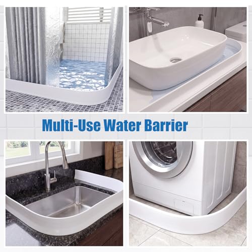 3.94" High Shower Threshold Water Dam for Bathroom, Kitchen | 78 Inch Silicone Shower Water Barrier, White Collapsible Shower Water Guard, Wet and Dry Separation Bathroom Floor Kitchen - size: 3.94", style: Classic