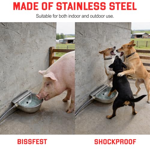 Automatic Water Bowl 304 Stainless Steel Pet Water Dispenser Dog, Feeder Waterer for Large Dogs with 40 Inch Steel Hose, 2 Float Valve, Copper Connector Adapter, 2 Bolts (with Drainage Hole)