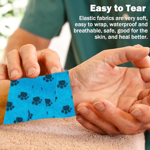 Bandages First Aid Tape Cohesive Bandage First Aid Bandages Cohesive Wrap Adhesive Bandage Self Adherent Cohesive Wrap Bandages Colorful Bandages (Blue Footprint, 2-Inch) - color: Blue Footprint, size: 2-Inch