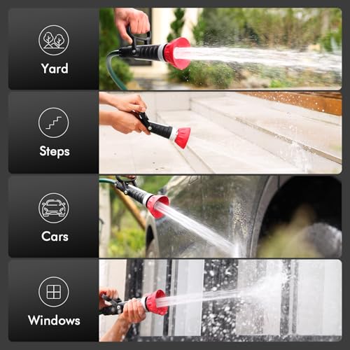 RESTMO Fireman Style Hose Nozzle Heavy duty, Hose Spray Nozzle for Outdoor | Large Lever Handle, High Pressure Twist Garden Nozzle with 3 Spray Patterns for Watering Lawn and Garden, Washing Car - color: M-Red