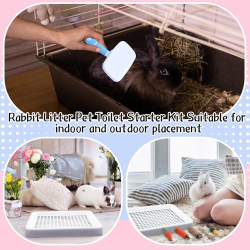 19 Pcs Rabbit Starter Kit Small Bunny Litter Box Animal Grooming Kit Water Bottle Bunny Toys Hay Feeder Bowl Blankets with Cleaning Set for Guinea Pig Rabbit Accessories - color: White, style: Cloud