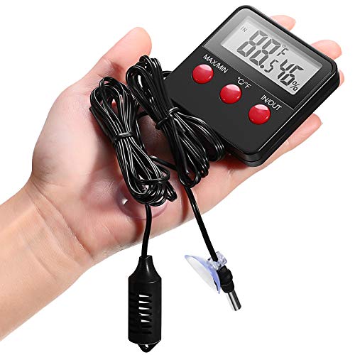 Weewooday 2 Pcs Reptile Thermometer and Humidity Gauge Reptile Terrarium Thermometer Hygrometer with Probes Indoor Outdoor Digital Pet Temperature and Hygrometer Gauge for Pet Keeping