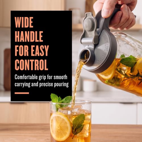 County Line Kitchen 64 oz Mason Jar Glass Pitcher With Lid - Gray | Heavy-Duty Glass Mason Jar Pitcher - Leak-Proof Lid, Wide Mouth & Easy Pour Spout (64 oz) - color: Gray