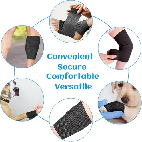 Elastic Self Adhesive Bandage Wrap 4 Inch, Breathable Non Woven Cohesive Bandage, Vet Wrap for Dogs, Ankle Sprains Swelling, Sports Athletic Tape (24 Count Black) - color: 4 Inch-24 Count Black