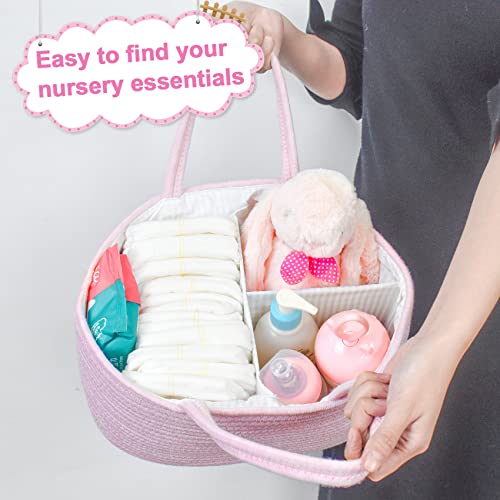 ABenkle Diaper Caddy Organizer - Cotton Rope Nursery Storage Basket for Baby Essentials, Boys & Girls Shower Gift, Changing Table Organizer - color: All Pink, size: Large