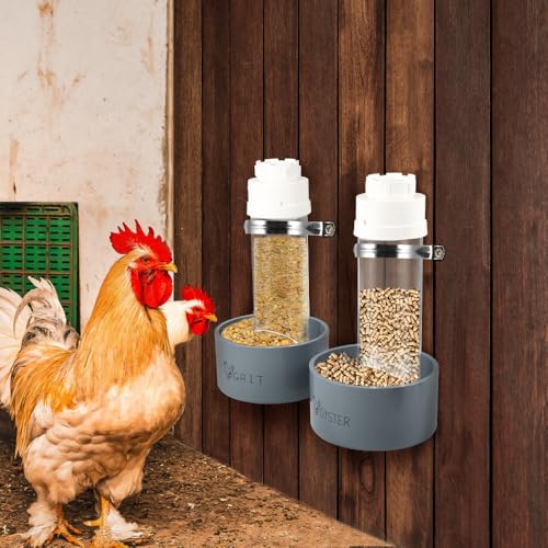 Kalekey 2 Pack Transparent PVC Chicken Feeder, Oyster Shell and Grit Feeder Hanging Ground Chicken Coop Feeder with Hanging Hook for Hens & Chicks (Grey) - color: Gray