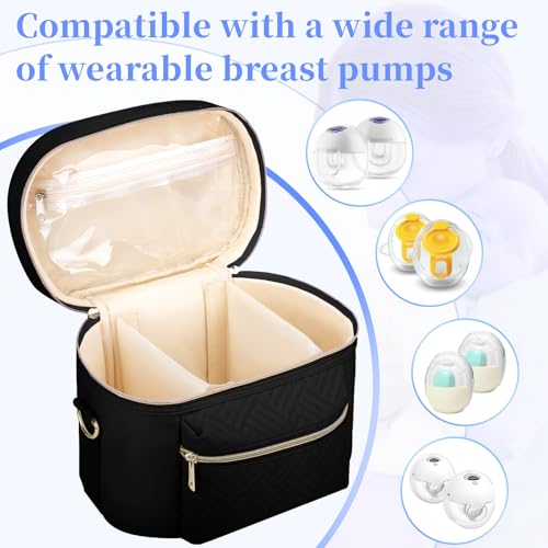 GDNasist Wearable Breast Pump Bag, Pumping Bag with Mat & Shoulder Strap | Portable Pumps Carrying Case Bag Compatible with Willow/Elvie/Medela/Momcozy for Nursing & Working Moms, Black - color: Black