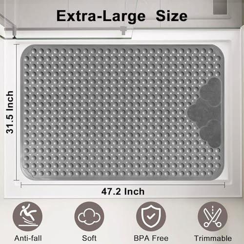 Extra Large Shower Foot Scrubber Mat, Yonala 47x32 Inch Non Slip Shower Mats for Elderly, Anti Slip Shower Mat with Suction Cups, Soft Trimmable TPE Shower Mat for Walk in Shower Stall, Heavy Mat - color: Gray