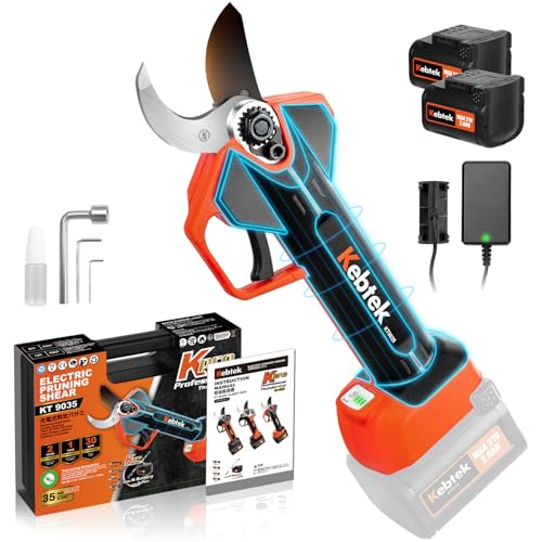 Kebtek 35mm/1.4" Professional Cordless Electric Pruning Shears | Includes 2×21V 2000mAh Batteries, Compatible with Pole for Apple Peach Olive & Grapevine High Branch Cutting