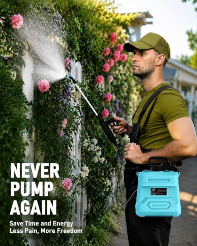 Weed Sprayer 2 Gallon, Electric Weed Sprayer 7.4V Powerful Battery with 5 Mist Nozzles, Rechargeable Handle, Retractable Wand, Adjustable Strap, Battery Powered Sprayer for Lawn, Garden, Yard, Plants