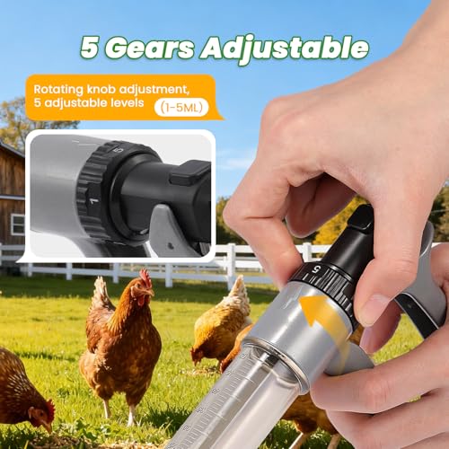 NEWTRY 50ML Continuous Livestock Syringe Adjustable Poultry with 10 Needles | Semi Automatic Syringe Adjustable Poultry Gun Stainless Steel with 10 Needles for Horse Sheep Cattle - size: 50ML