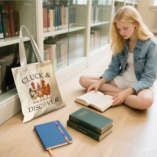 Aesthetic Canvas Tote Bag for Women - with Magnetic Snap Closure & Zipper Inner Pocket Reusable Totes Bag - color: Chickens2