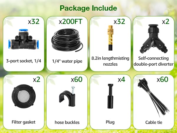 Bluepro Drip Irrigation System 200FT 1/4", 2026-Upgrade Garden Sprinkler Kit with 32PCS 360° Adjustable Copper Nozzles, Automatic Misting Watering System for Raised Beds, Greenhouse, Lawn, Patio - size: 200FT