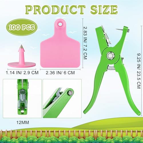 Lothee 100 Pcs Blank Cattle Ear Tags with Pliers Large Pink Plastic Precision Animal Identification Blank Livestock Ear Tags for Cattle Cow Horse Dog Pig Goat Sheep Farm Management - color: Pink
