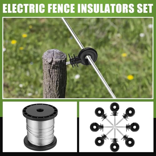 2-Mile 5000V 0.1Joule Electric Fence for Preventing Animals Intruding, 50 Black Fence Insulator and 1 Socket Tool, 250ft Aluminum Wire for Electric Fencing Grid System Accessories - size: 76M