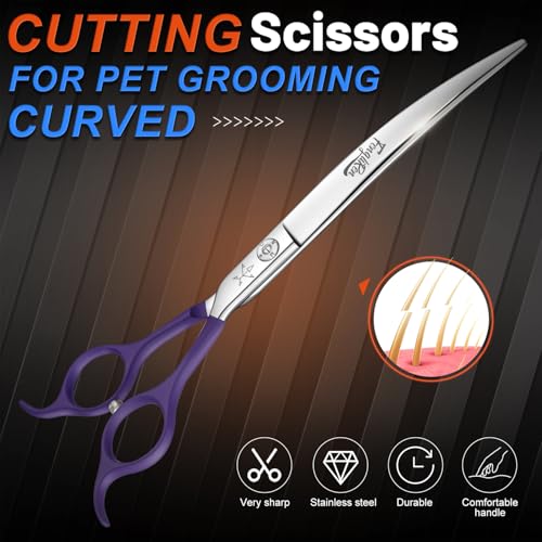 High-end Professional Dog Grooming Curved Scissors Pet Curved Shears 8 Inches Extremely Very Sharp Made Of Stainless Steel Alloy By Hand For Dog Cat Groomer - color: 8inch Curved Shears