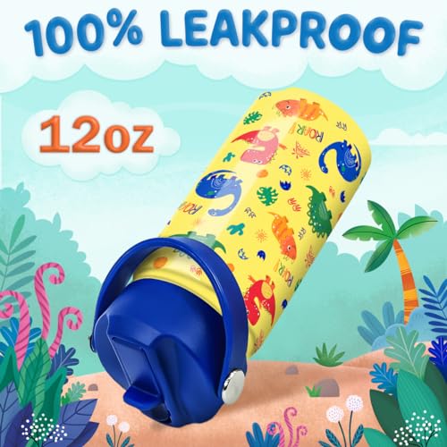 Dinosaur Kids Water Bottle - 12 Oz Insulated Stainless Steel - Straw Lid for Toddlers & Kids - School & Sports Travel Cup - color: Dinosaur 2